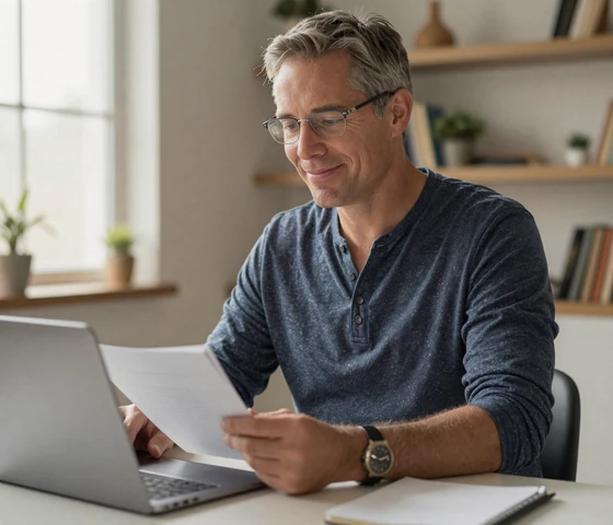 Man in his 50s comfortably registering on NaomiDate from his home office